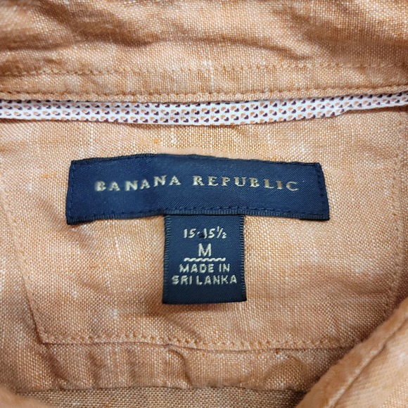 Banana Republic Shirt Mens 15- 15 1/2 Peach Flax Linen Button Up Summer Casual - Picture 6 of 10